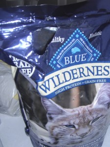 Blue wilderness chewed up catfood bag