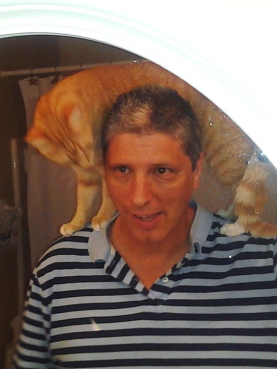 Bad Cat Chris on my shoulders